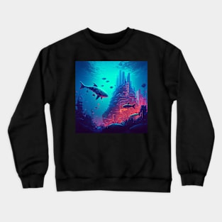 Cyberpunk Lost Atlantis City With Sharks Crewneck Sweatshirt